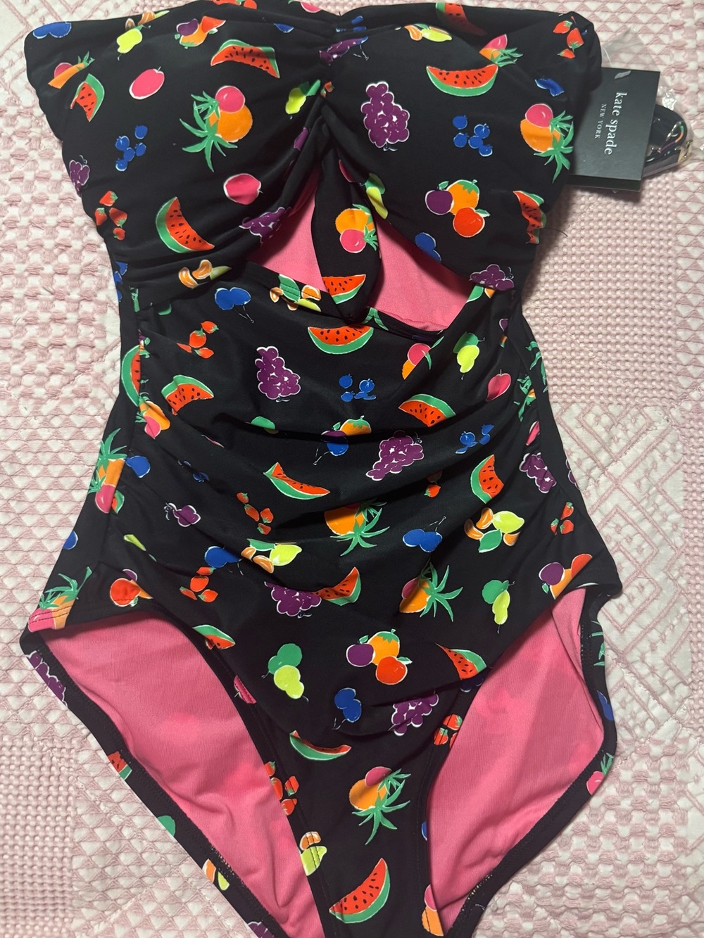 kate spade Black One-Piece Swimsuit with Bright Fruit Print